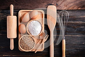 Wooden kitchen utensil for bakery cooking and food ingredients