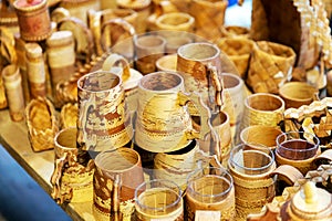 Wooden kitchen utensils in street market