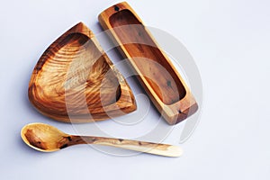 wooden kitchen ware on white background