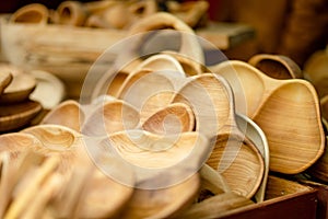 Wooden kitchenware and decorations sold on Easter market in Vilnius