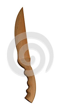 Wooden knife isolated on a white background. Old kitchen utensils