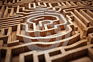 Wooden labyrinth maze challenge concept