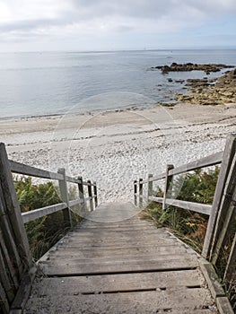 Wooden ladder access to the beach