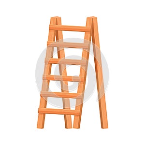 Wooden ladder in cartoon style isolated on white background. Portable stairs concept, household element, object. Vintage