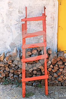 Wooden Ladder, Pile of Chopped Woods