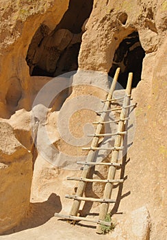 Wooden ladder to cliff dwelling photo