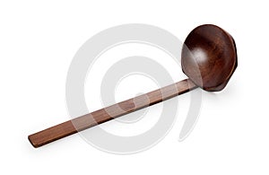 A wooden ladle placed on a white background