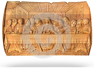 Wooden Last Dinner religion bas-relief isolated