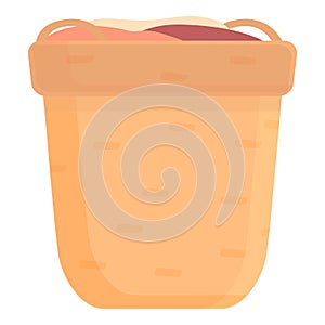 Wooden laundry basket icon cartoon . Rattan plastic
