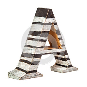 Wooden letter A paint in white and black stripes