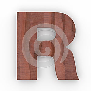 Wooden letter R isolated on white background