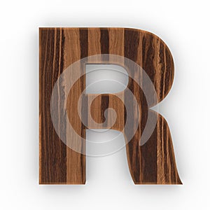 Wooden letter R isolated on white background