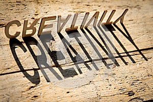 Wooden letters build the word creativity