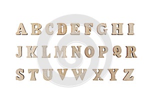 wooden letters of the English alphabet on a white background