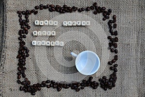 & x22;Einen Kaffee bitte schnell& x22; spelled out in German language