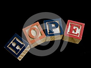 Wooden letters spelling hope