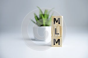 Wooden letters spelling MLM, business mlm concept