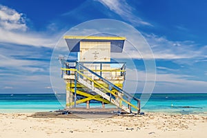 wooden lifeguard tower in Art deco style at south beach, Miami