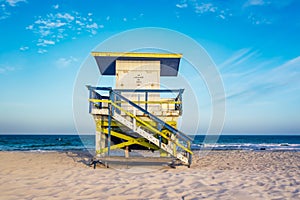 wooden lifeguard tower in Art deco style at south beach, Miami