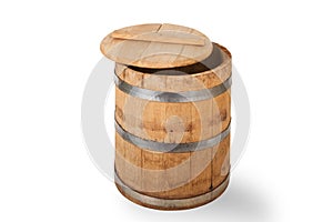 Wooden light barrel isolated on a white background