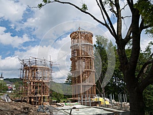 Wooden lighthouse under construction