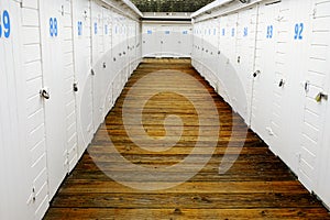 Wooden Lockers Closets at Yacht Club on Boardwalk Near Marina