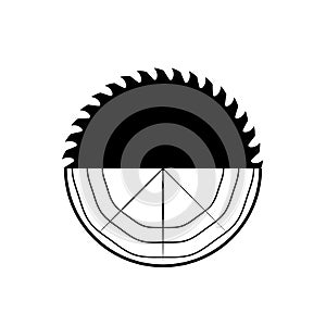 Wooden log and circular saw logo. Vector for carpentry, woodwork, lumberjack, woodcraft, sawmill service. Isolated clipart.