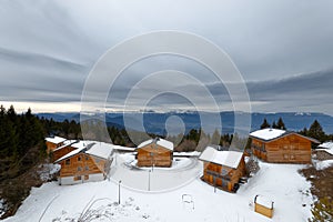 Wooden log house in the mountains