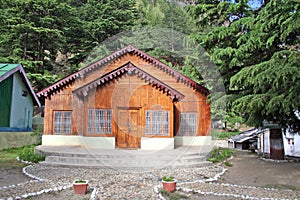 Wooden log hut with vintage design in Gangotri india