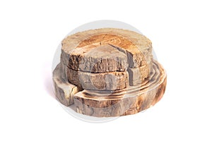 wooden log rings. Close-up on a white background