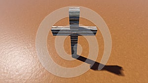 Wooden logg  cross on an clay background. 3d illustration metaphor for God, Christ, Christianity