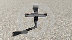 Wooden logg cross on a stone pavement background. 3d illustration metaphor for God, Christ, Christianity photo