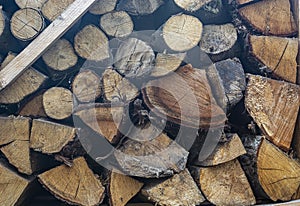 Wooden logs, beams, firewood, frame. Wooden log wooden background. Fuel. closeup