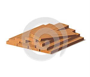 Wooden logs. Brown bark of felled dry wood. Purchase for construction. Vector illustration. A set of wooden straps for