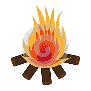 wooden logs with flame, graphic