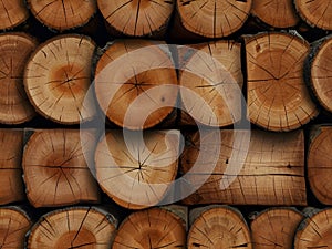 Wooden logs stacked on top of each other as a background texture