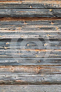Wooden logs wall of old rural house