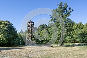 Wooden Lookout Tower below Kamzik Hill in the summer. Kramare. Bratislava