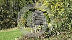 Wooden lookout tower for hunting in the woods