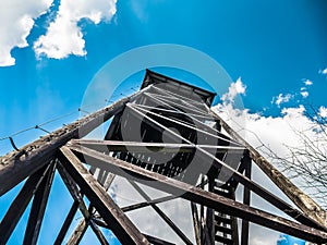 Wooden lookout tower in the mountains