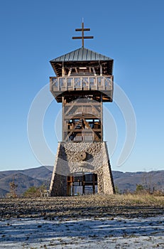 Wooden Lookout tower or observation tower Haj. Nova Bana. Slovakia photo