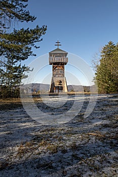 Wooden Lookout tower or observation tower Haj. Nova Bana. Slovakia photo