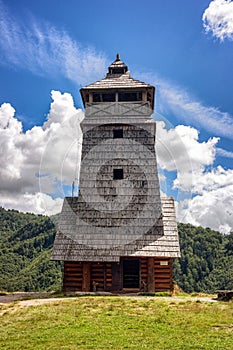 Wooden lookout tower Zbojska in national park Muranska Planina in Slovakia