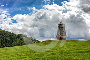 Wooden lookout tower Zbojska in national park Muranska Planina in Slovakia