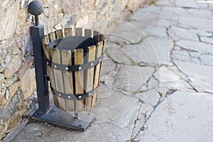 Wooden Made Basket for Garbage on a Street of Dilijan Handcraft