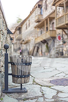 Wooden Made Basket for Garbage on a Street of Dilijan Handicraft