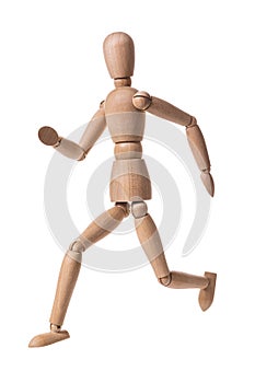 Wooden man Isolated. Gestalt in the shape of a running man