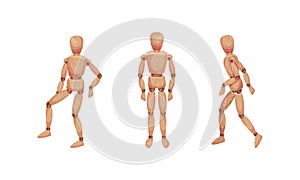 Wooden Man with Jointed Arm and Leg in Different Pose Vector Set