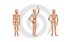 Wooden Man with Jointed Arm and Leg in Different Pose Vector Set