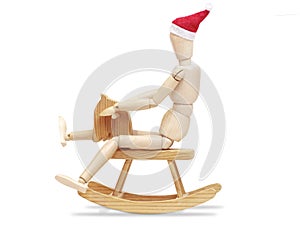 Wooden man on wooden horse  of white background